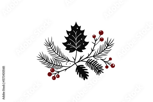 Monochrome Floral Sketch For Christmas With Pine Cones