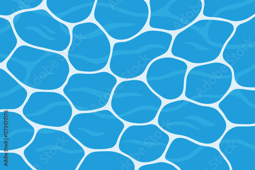 Swimming pool water background. Seamless water texture pattern. Blue liquid surface with light caustic ripple. Summer vacation abstract backdrop. Clean fresh aqua vector illustration.