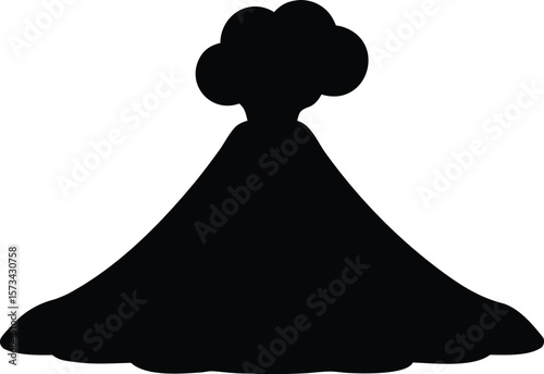 Black Silhouette Cartoon Volcano Vector Illustration Erupting Smoke Simple Design eruption