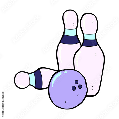ten pin bowling cartoon in bright neon color
