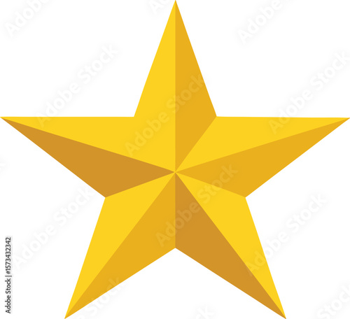 Bright Golden Yellow Five Pointed Star Shape Isolated on White Background Simple Solid Star Icon Graphic Element for Design Projects and