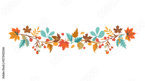 Autumn leaves and berries border vector illustration design element art