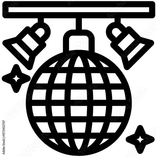 Disco Light black outline icon, use for relaxation, party, Pubs and bars UI, UX kit, app and web development, digital or print.