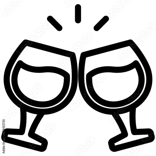 Cheers black outline icon, use for relaxation, party, Pubs and bars UI, UX kit, app and web development, digital or print.