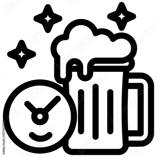 Happy Hour black outline icon, use for relaxation, party, Pubs and bars UI, UX kit, app and web development, digital or print.