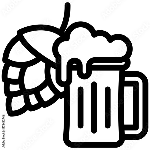 Hops Plant black outline icon, use for relaxation, party, Pubs and bars UI, UX kit, app and web development, digital or print.