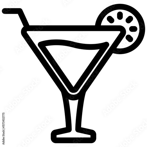 Martini black outline icon, use for relaxation, party, Pubs and bars UI, UX kit, app and web development, digital or print.