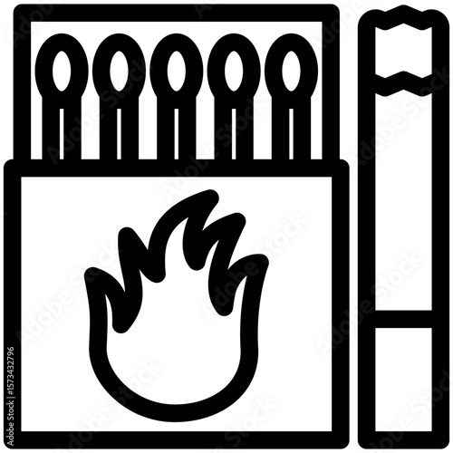 Match Box black outline icon, use for relaxation, party, Pubs and bars UI, UX kit, app and web development, digital or print.