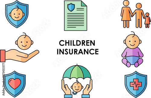 Children insurance policy family health care coverage and protection concept