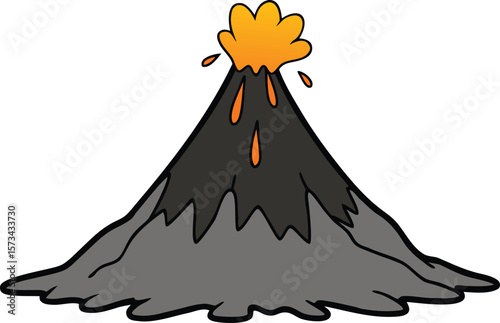 Cartoon Volcano Erupting Orange Lava Grey Mountain Simple Childlike Style Vector Illustration eruption