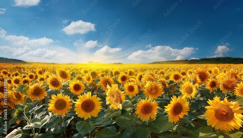 Obraz premium yellow flowers sunflowers on field on background blue sky