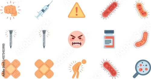 Understanding health risks: injury, infection, and medical treatment icons