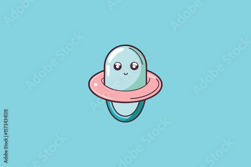 Cute Light Blue and Pink Cartoon Contraceptive Diaphragm Kawaii Style Baby Shower Design Element Vector Illustration