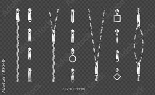silver metal zippers with matching pulls