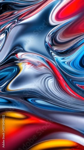 Colourful glossy holographic background design. Texture with smooth flowing wavy pattern and light reflection effect