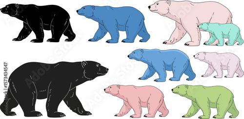 Colorful bears illustration polar bear grizzly bear black bear cartoon art