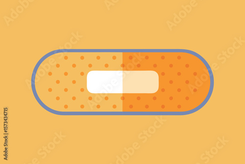 Flat Illustration of a Rectangular Adhesive Bandage Pale Orange and Yellow Dotted Pattern White Center on a Light Orange Background