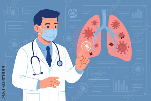 Covid-19 Virus Infection in Human Lungs, Doctor Diagnosing Coronavirus Spread, Healthcare Innovation, Medical Technology, Virtual Interface, Pulmonology, Respiratory Disease, Pandemic Concept
