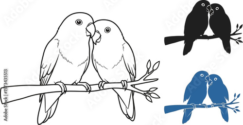Lovebirds vector illustration drawing two birds perched on a branch art