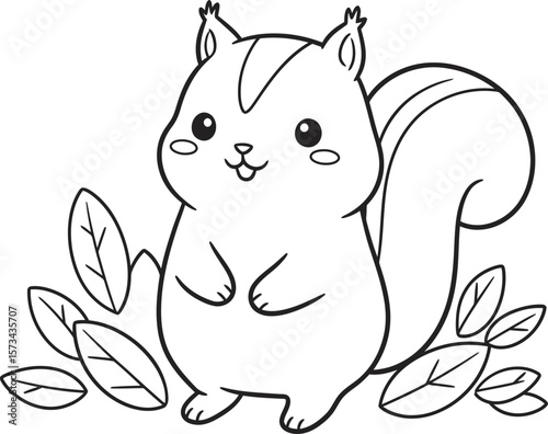 Squirrel Animal  Drawing Outline and line art Coloring Page white color background