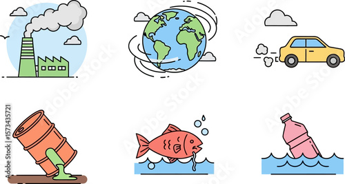 Environmental pollution problems vector illustration causes and solutions