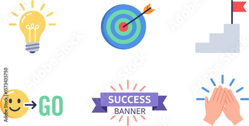 Illustration of business success concept with lightbulb and target arrow
