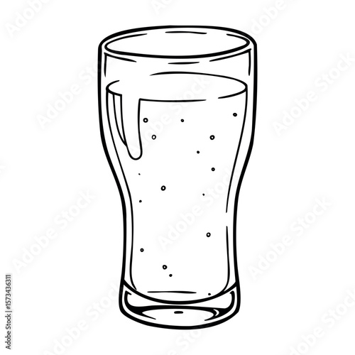 Hand-drawn pint glass filled with effervescent soda bubbles in outline style. Vector hand-drawn doodle illustration