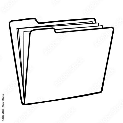 Simple line drawing of open file folder for office use. Vector hand-drawn doodle illustration