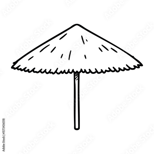 Simple hand-drawn illustration of a thatched beach umbrella. Vector hand-drawn doodle illustration