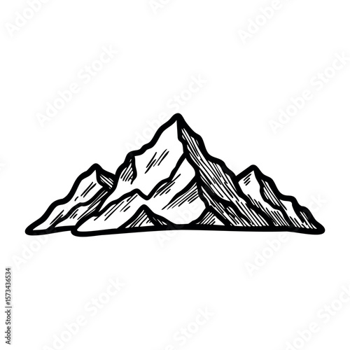 Hand-drawn mountain peaks illustration in black and white. Vector hand-drawn doodle illustration