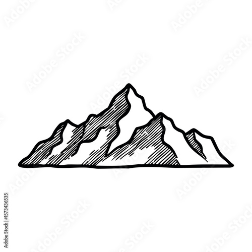 Hand-drawn mountain range illustration with detailed peaks. Vector hand-drawn doodle illustration