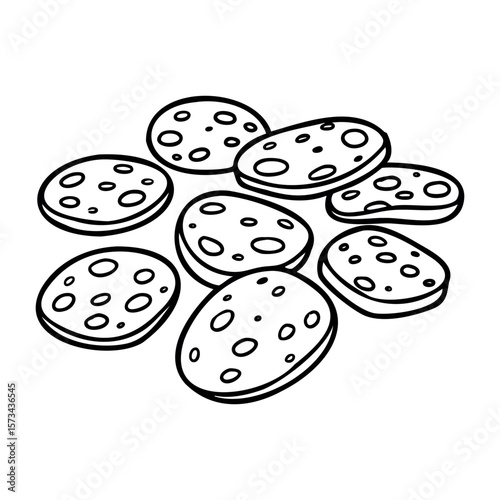 Outline drawing of sliced potatoes with circular patterns. Vector hand-drawn doodle illustration