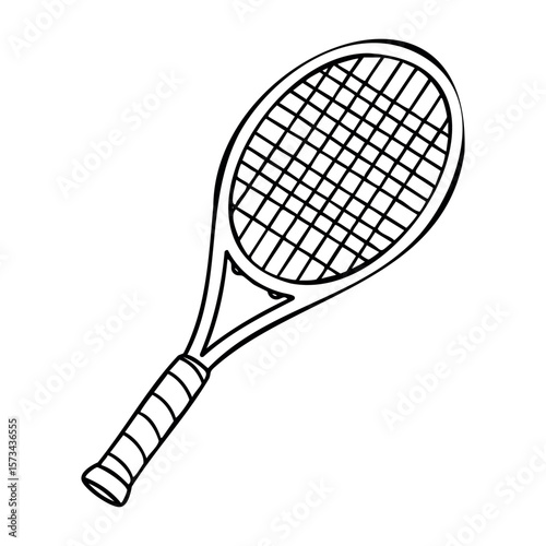 Hand-drawn tennis racket sketch with detailed strings. Vector hand-drawn doodle illustration