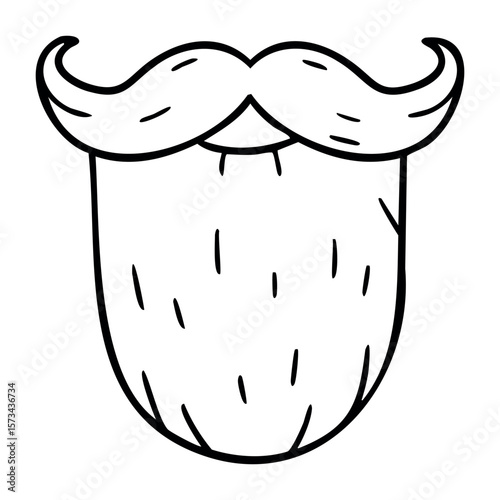 Cartoon face with mustache and tongue sticking out. Vector hand-drawn doodle illustration