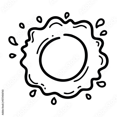 Abstract splash outline drawing with central circle. Vector hand-drawn doodle illustration