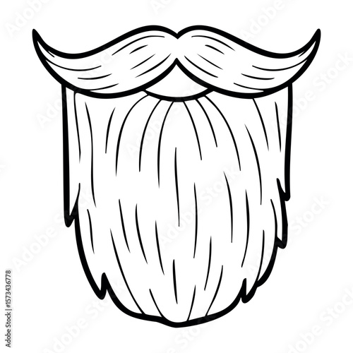 Illustration of a styled beard and mustache line art. Vector hand-drawn doodle illustration