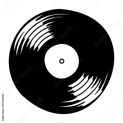 Classic vinyl record with artistic spiral grooves design. Vector hand-drawn doodle illustration