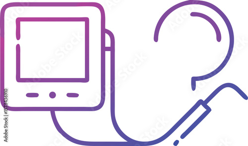 Gradient Purple and Blue Line Art Icon Digital Blood Pressure Monitor Device with Cord and Sensor