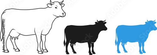 Cow illustration vector image of dairy cows in black blue and outline style