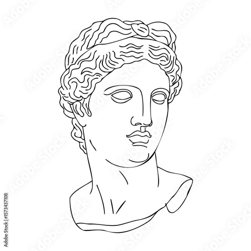 Ancient greek sculpture bust of a male figure. Vector hand-drawn doodle illustration