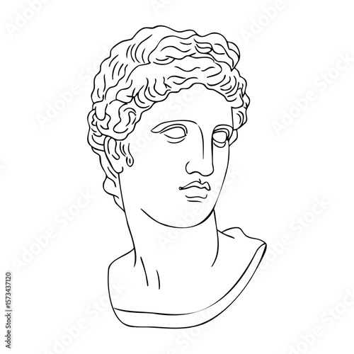 Classical greek sculpture line art of human bust in profile view. Vector hand-drawn doodle illustration