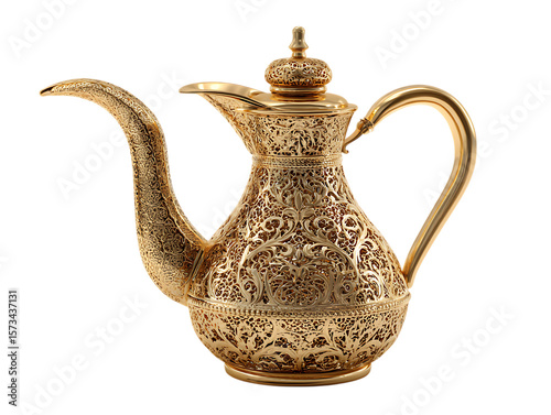 3d gold Arabian coffee pot on white background