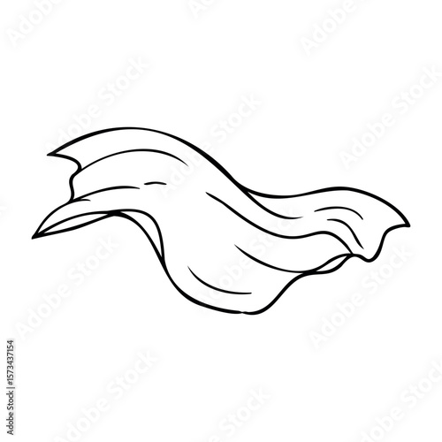 Elegant flowing scarf line art illustration. Vector hand-drawn doodle illustration