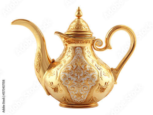 3d gold Arabian coffee pot on white background