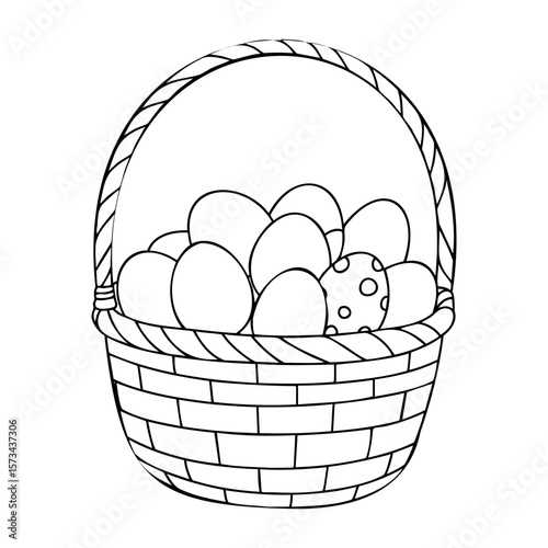 Basket of eggs coloring page with decorative design for easter activities. Vector hand-drawn doodle illustration