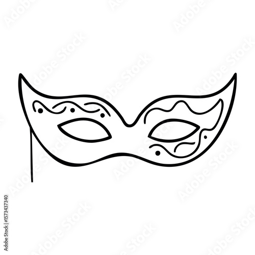 Intricate masquerade eye mask with elegant swirl designs. Vector hand-drawn doodle illustration