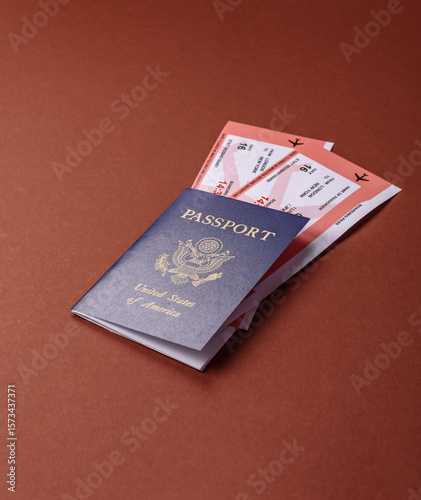 US passport for travelling, flying and doing business. USA document, id photo