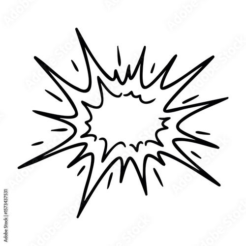 Cartoon burst explosive outline with dynamic energy lines. Vector hand-drawn doodle illustration