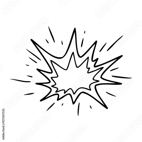 Hand-drawn comic style explosion with burst lines in outline design. Vector hand-drawn doodle illustration