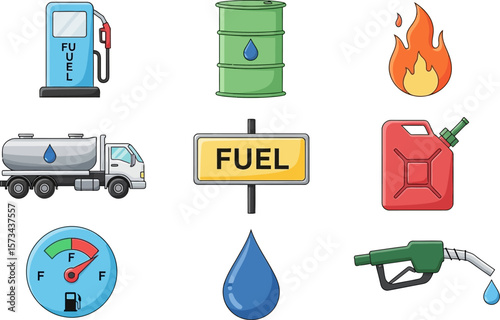 Fuel and gasoline industry elements vector illustration stock image art